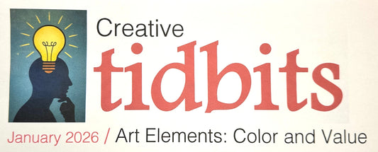 Logo for 'Creative tidbits' with a light bulb and silhouette, January 2026 theme on art elements