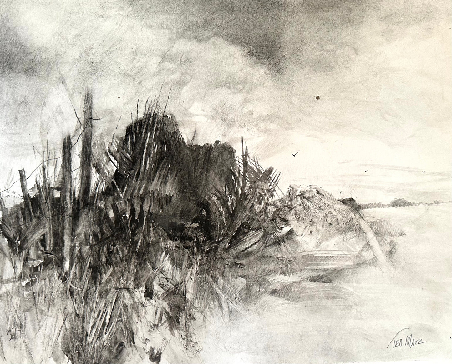 Abstract black and white artwork with textured elements